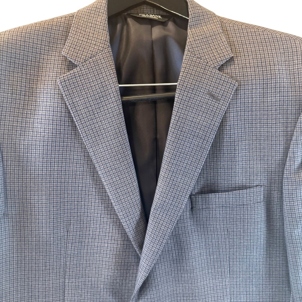 Jos. A.‎ Bank Blazer 44L Executive Wool Micro Check Grey Blue Sport Coat 31608